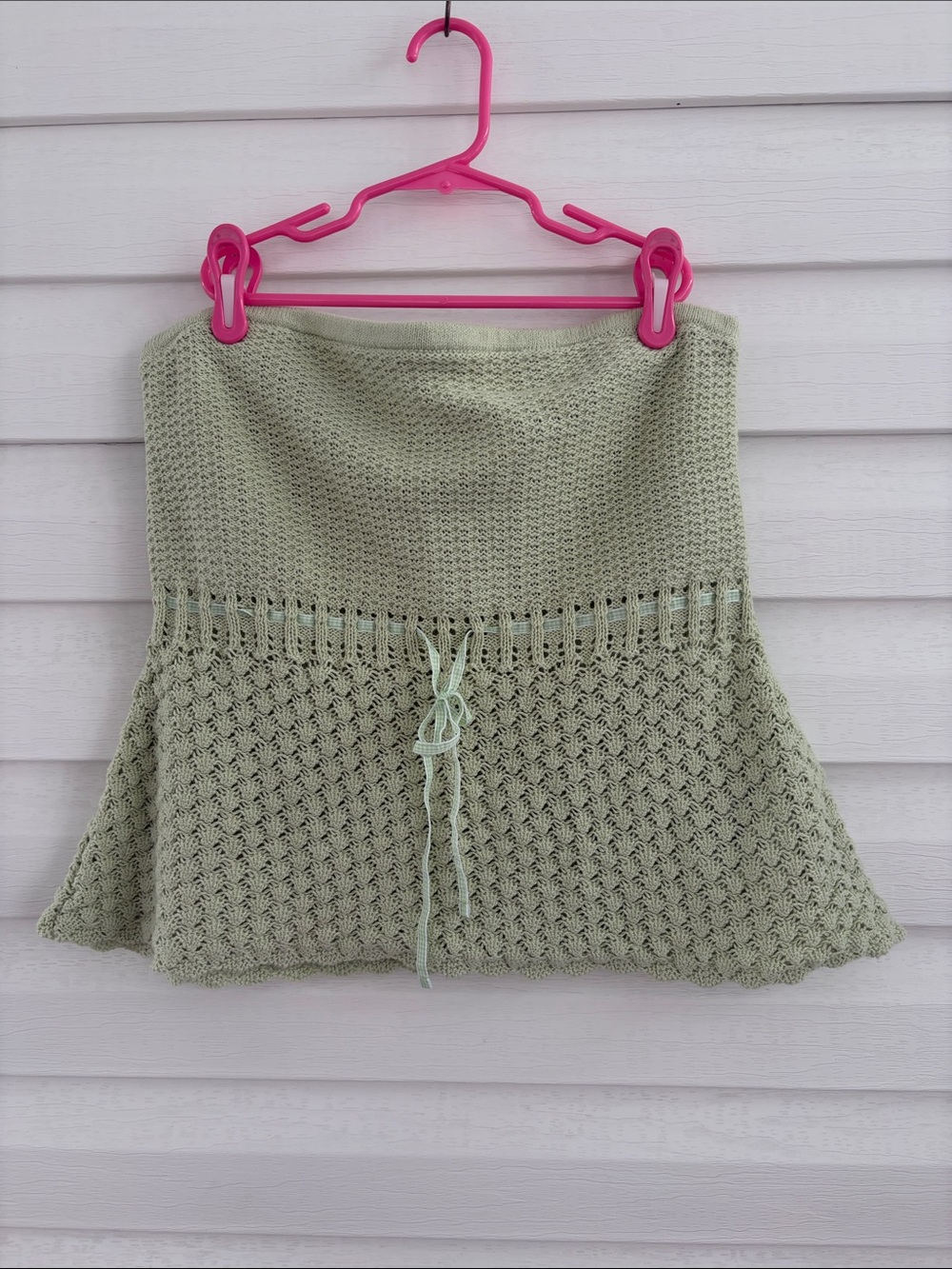 Hollister L Sage Green Crochet Strapless Tube Top Y2K Boho Fairycore